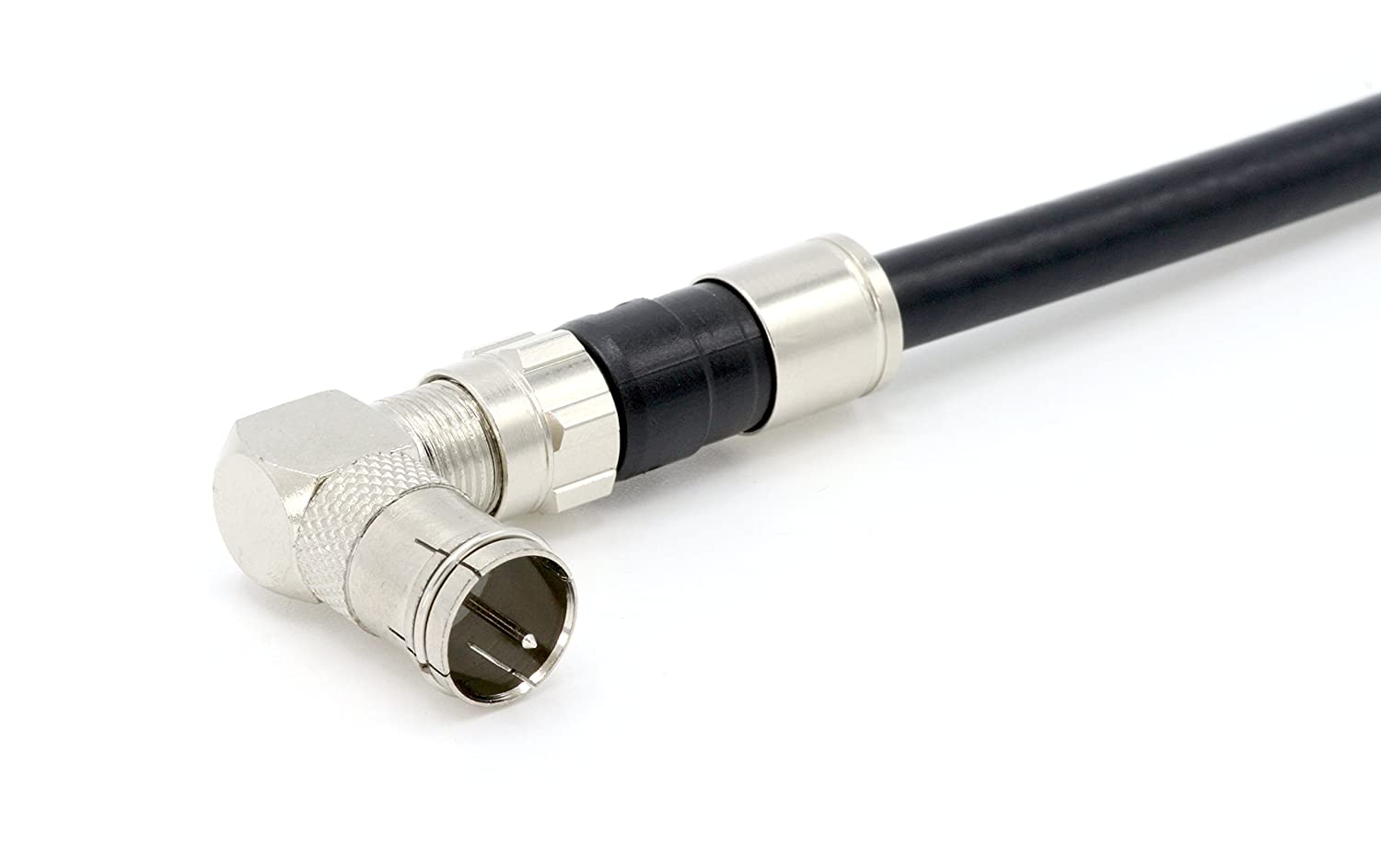 Push On and Right angle Coax Connector - Push On F Connector Male To Screw On Female Adapter - Pack of 50