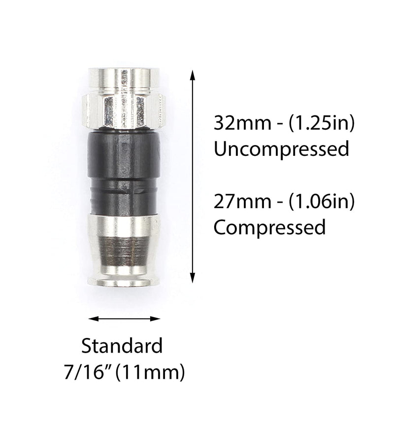 Coaxial Cable Compression Fitting - 100 Pack - Connector - for RG59 Coax Cable - with Weather Seal O Ring and Water Tight Grip