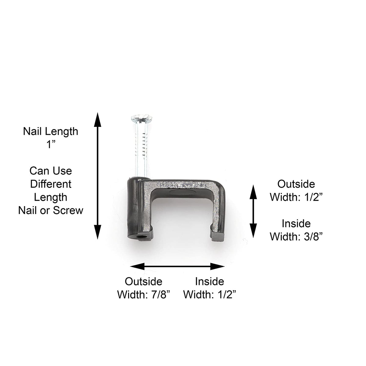 THE CIMPLE CO - Dual, Twin, or Siamese Coaxial Cable Clips, Cat6, Electrical Wire Cable Clip, 1/2 in Nail Clip and Fastener, Black (100 pieces per bag)