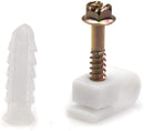 Ribbed Plastic Conical Anchors and White Cable Screw Clips - For Concrete, Stucco, Brick, Drywall, and Similar - Kit of 100 Screw Clips, and 100 Anchors