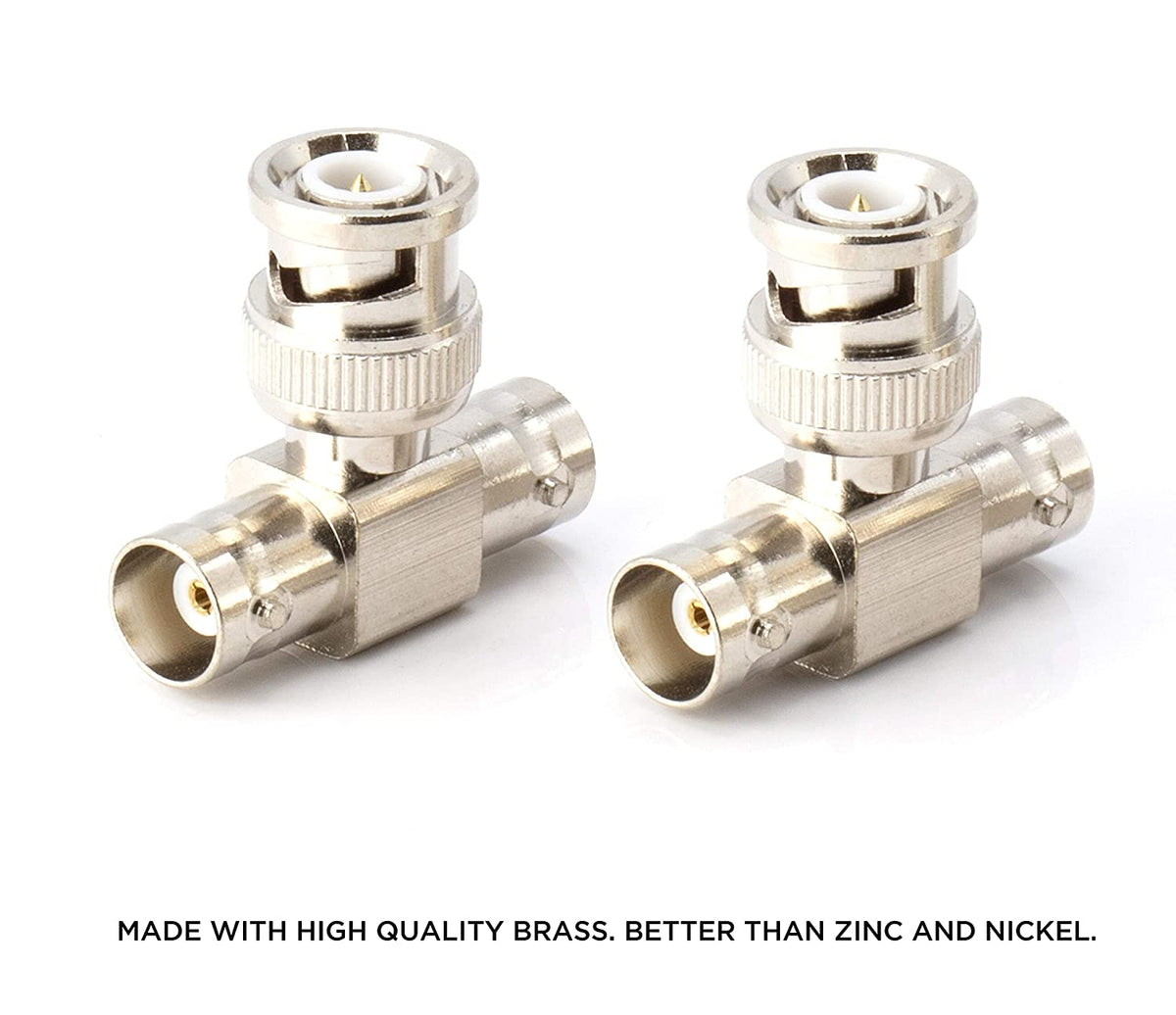 BNC T Adapter - T-Shaped Coax Splitter - 1 Male Port to 2 Female Ports, Coaxial Cable Extension - 4 Pack