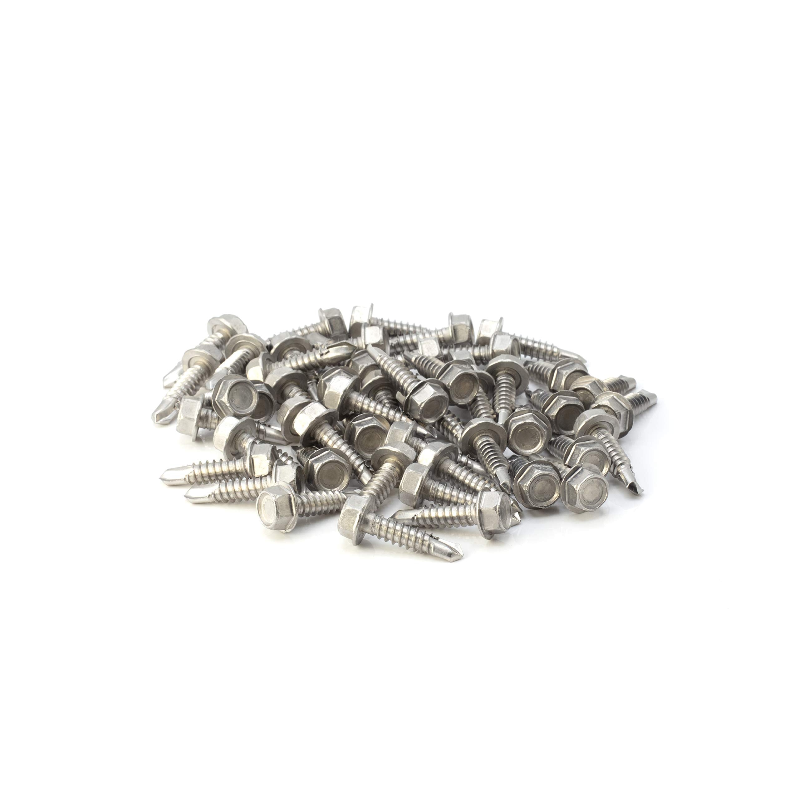 #14 Size, 1" Length (25mm) - Self Tapping Screw - Self Drilling Screw - 410 Stainless Steel Screws = Exceptional Wear and Very Corrosion Resistant) - Hex Washer Head - 100pcs