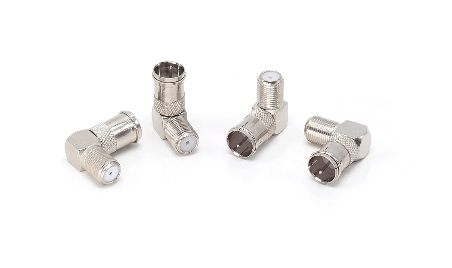Push On and Right angle Coax Connector - Push On F Connector Male To Screw On Female Adapter - Pack of 50