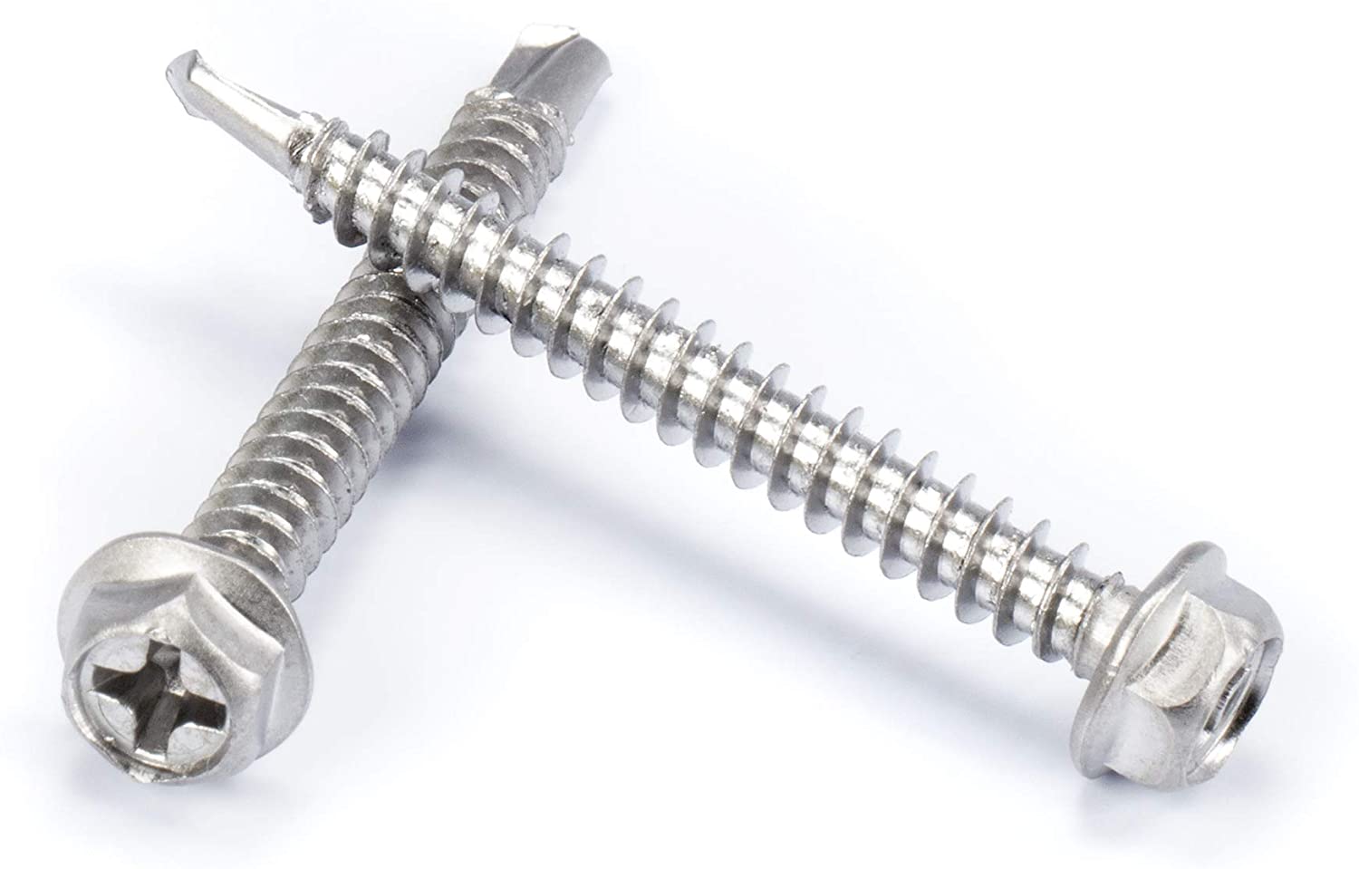 #8 Size, 1 1/2" Length (38mm) - Self Tapping Screw - Self Drilling Screw - 410 Stainless Steel Screws = Exceptional Wear and Very Corrosion Resistant) - Hex and Phillips Head- 100pcs