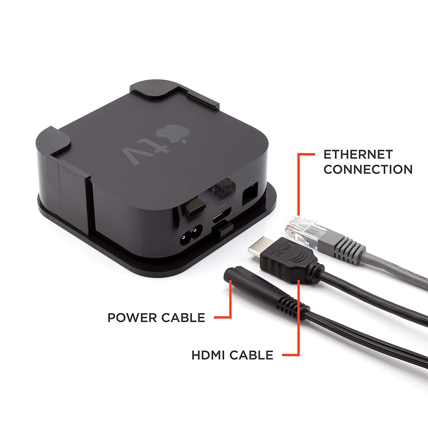 ATV 4K Mount - Compatible with 4th Generation Media Players - Easy Wall Mounting System - Includes a Premium HDMI Cable - Black (works with apple tv 4, and 4K)