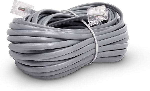 Phone Line Cord 25 Feet - Modular Telephone Extension Cord 25 Feet - 2 Conductor (2 pin, 1 line) cable - Works great with FAX, AIO, and other machines - Grey/Silver