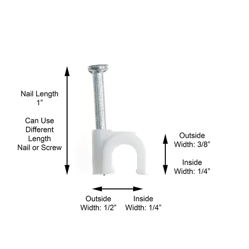 THE CIMPLE CO - Single Coaxial Cable Clips, Cat6, Electrical Wire Cable Clip, 1/4 in (6 mm) Nail Clip and Fastener, White (100 pieces per bag)
