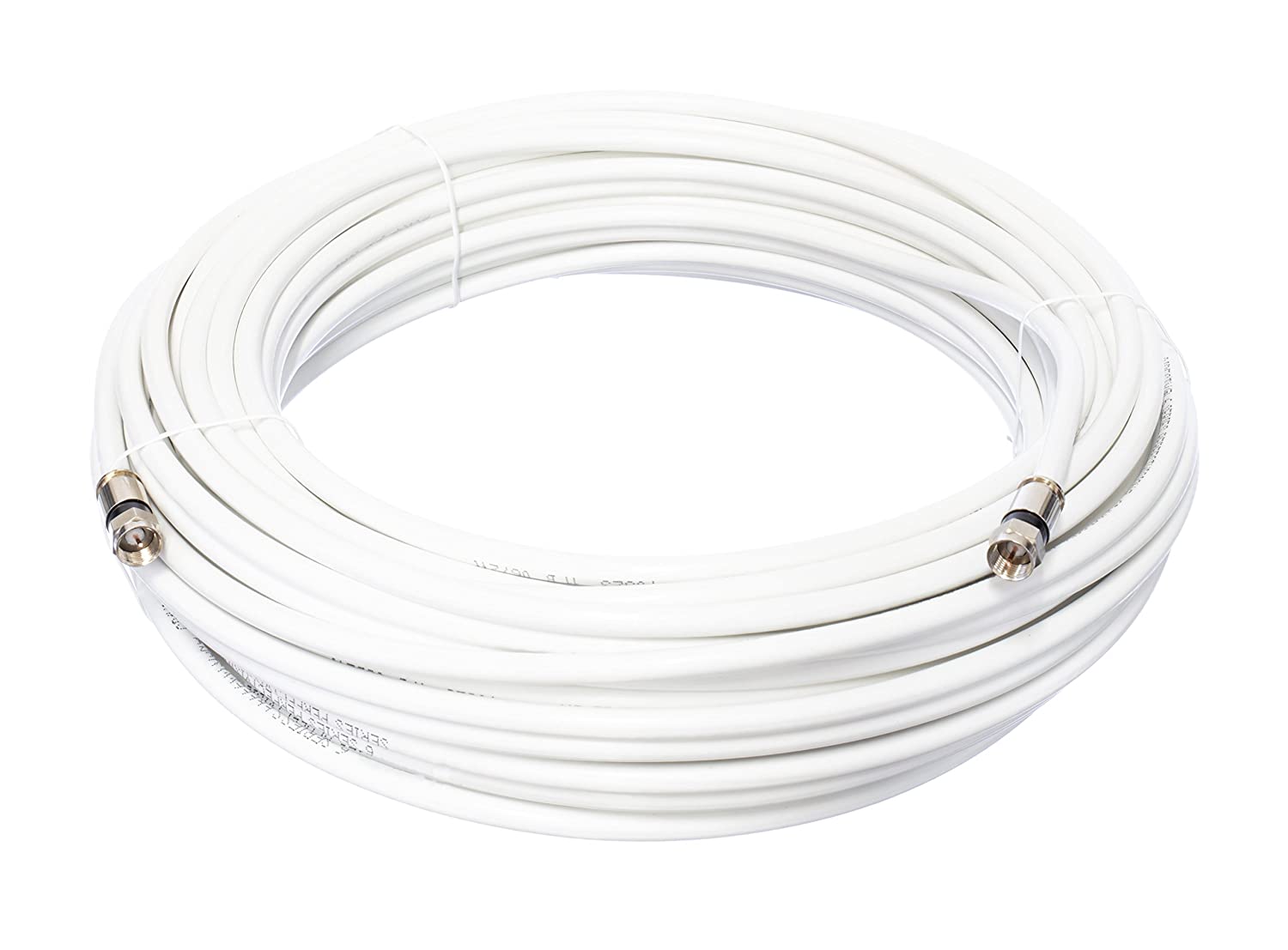 125 Foot White - Solid Copper Coax Cable - RG6 Coaxial Cable with Connectors, F81 / RF, Digital Coax for Audio/Video, Cable TV, Antenna, Internet, & Satellite, 125 Feet (38 Meter)