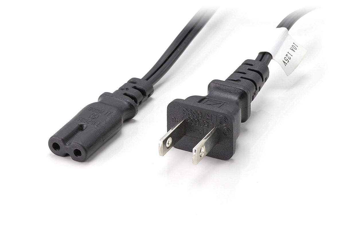 Two Pack of Power Cords - Includes Polarized and Figure 8 - 2 Prong 10ft