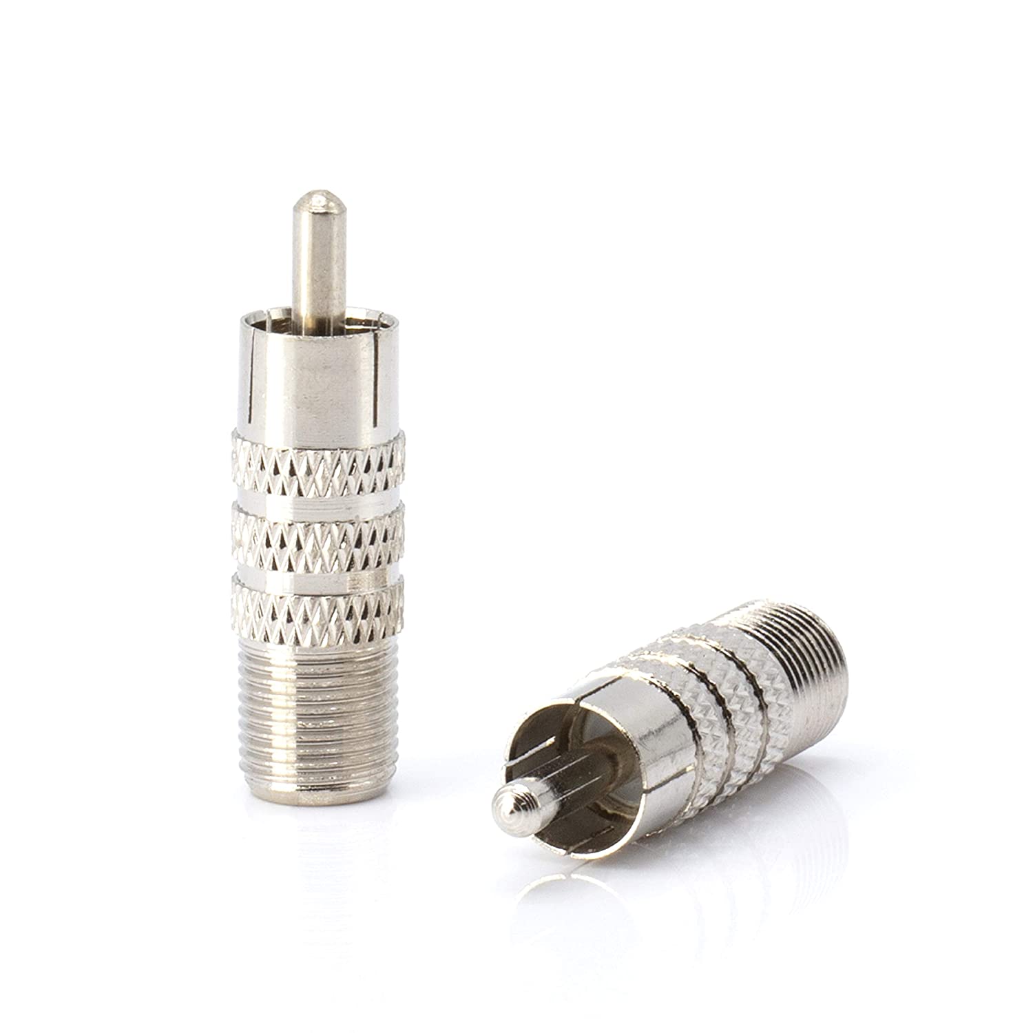 RF (F81) and RCA Coaxial Adapter - RCA Male to Female F81 (F-Pin) Connector, Adapter, Coupler, and Converter - For RG11, RG6, RG59, RG58, SDI, HD SDI, CCTV - 25 Pack