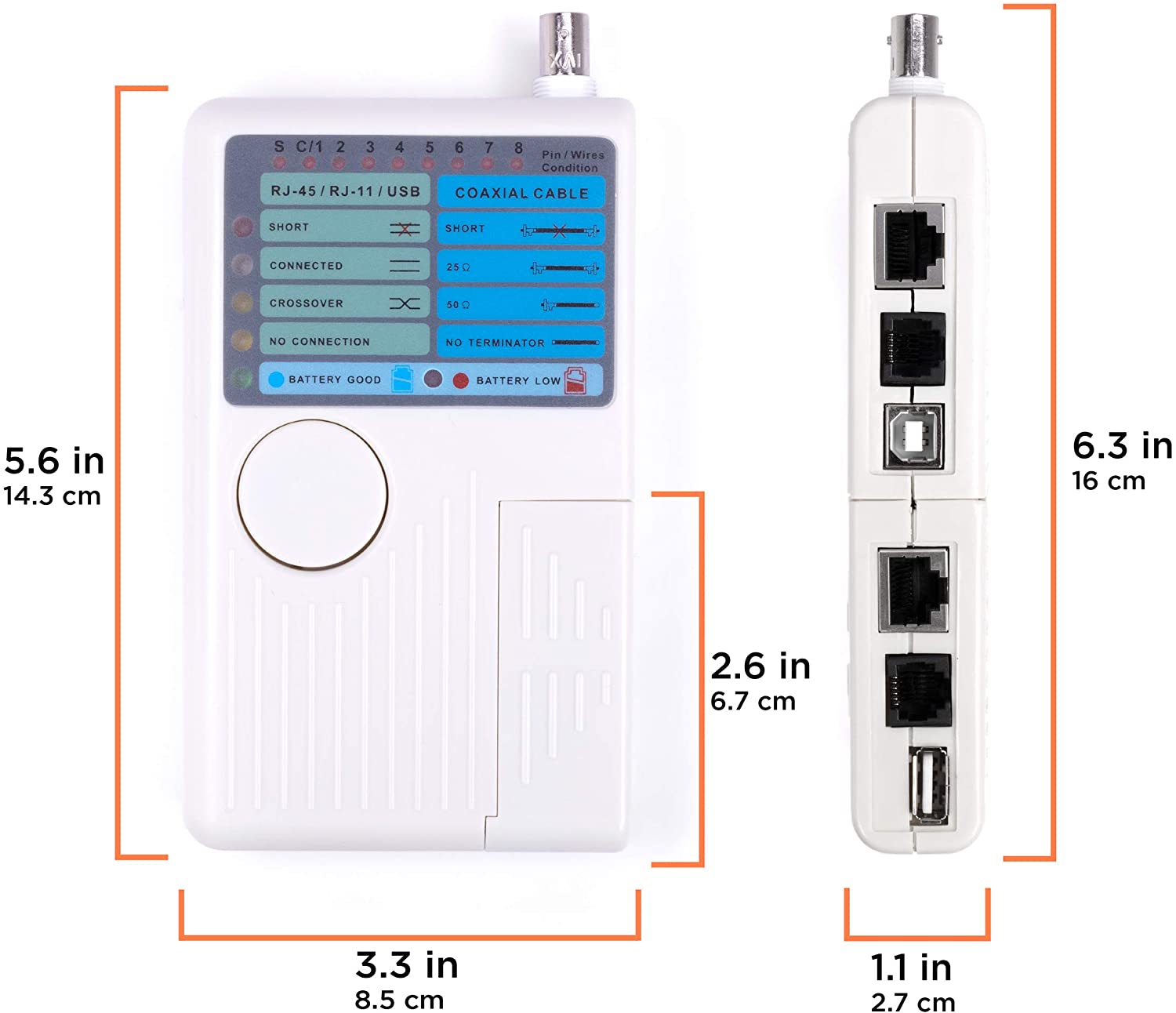 Universal Network Cable Tester Tool - BNC, RJ45, RJ11, USB 4-in-1 Wire Multi-Tester