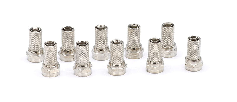 Coaxial Cable Screw On Connector - 10 Pack - Twist On Type Fitting for RG6 Coax Cable - for easy installation, no tool required