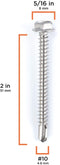 #10 Size, 2" Length (51mm) - Self Tapping Screw -- Self Drilling Screw - 410 Stainless Steel Screws = Exceptional Wear and Very Corrosion Resistant) - Hex and Phillips Head - 100pcs