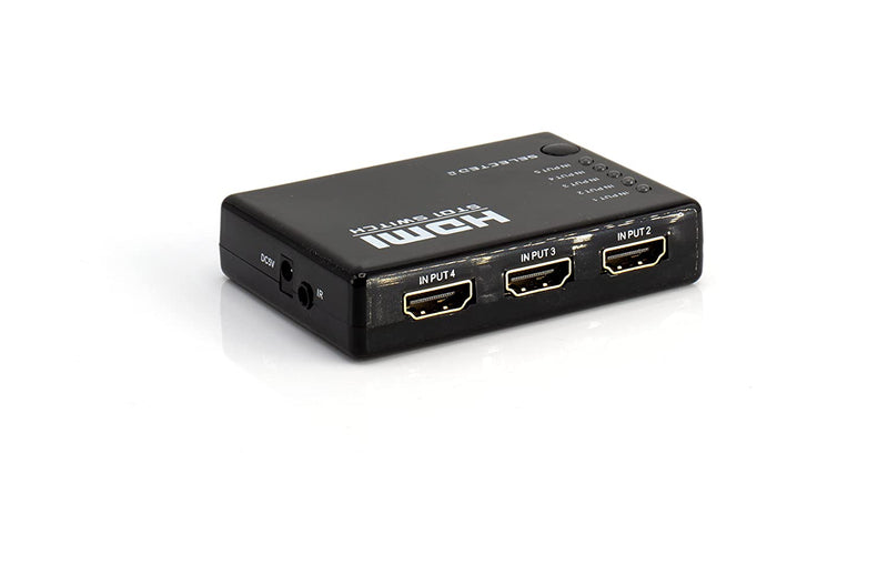 5 Port HDMI Switcher - Intelligent 5 Port 5x1 High Speed HDMI Switch with IR Wireless Remote, Power Adapter and HDMI Cable - 4K 3D 1080P (Black)