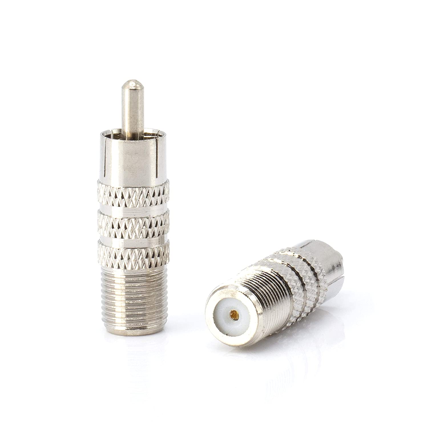 RF (F81) and RCA Coaxial Adapter - RCA Male to Female F81 (F-Pin) Connector, Adapter, Coupler, and Converter - For RG11, RG6, RG59, RG58, SDI, HD SDI, CCTV - 50 Pack