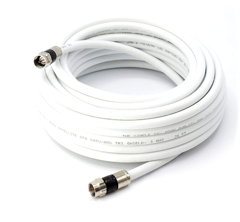 Digital Coaxial Cable Kit with Universal Ends -RG6 Coax Cable and six (6) Piece Adapter Kit includes Male Female RCA BNC F81, and Barrel Connectors - White, 35 Feet