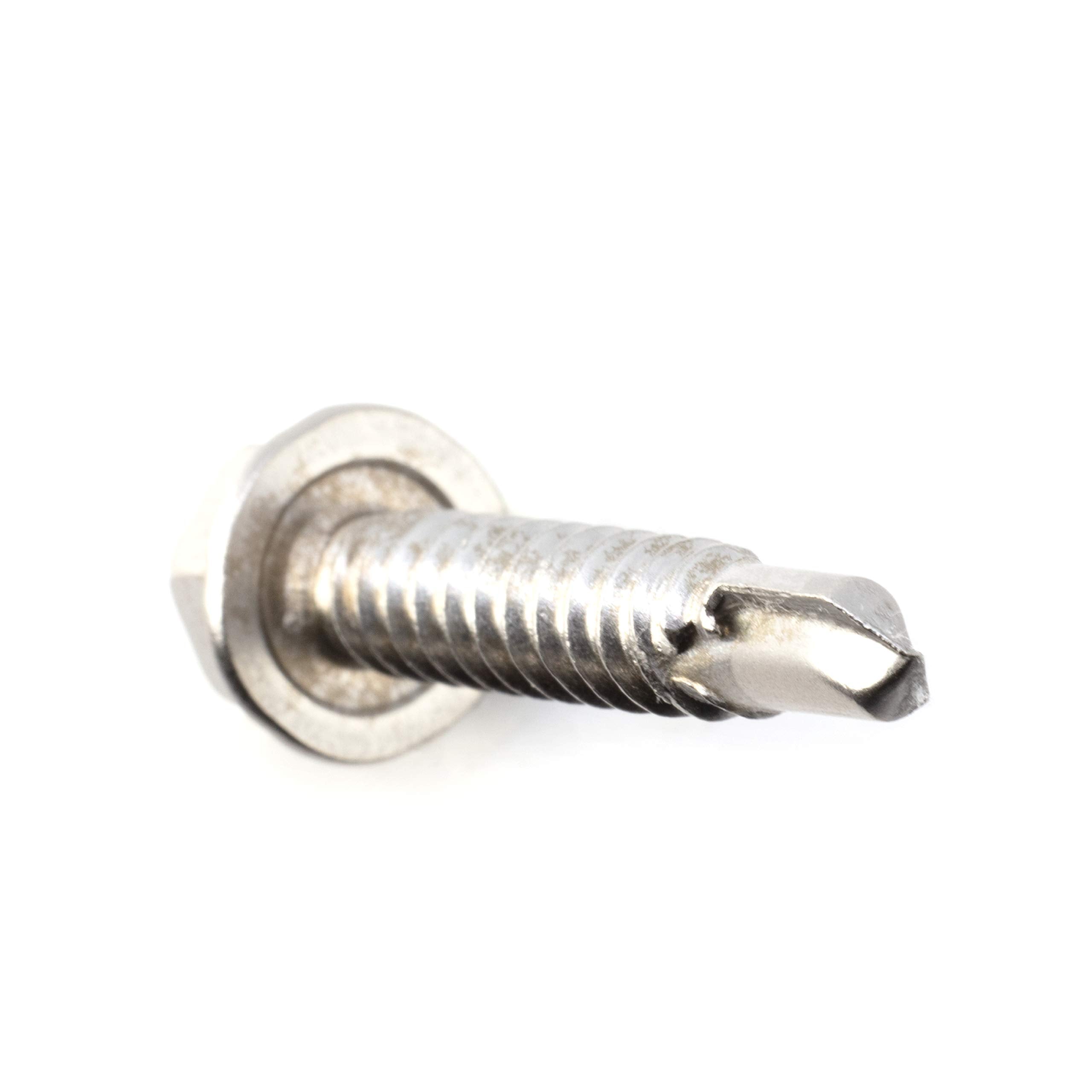 #14 Size, 1 1/4" Length (32mm) - Self Tapping Screw - Self Drilling Screw - 410 Stainless Steel Screws = Exceptional Wear and Very Corrosion Resistant) - Hex Washer Head - 100pcs