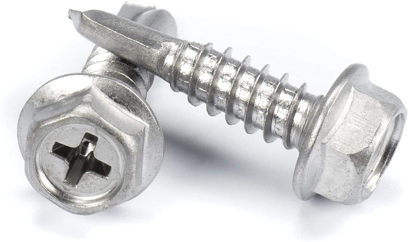 #14 Size, 1" Length (25mm) - Self Tapping Screw -- Self Drilling Screw - 410 Stainless Steel Screws = Exceptional Wear and Very Corrosion Resistant) - Hex and Phillips Head - 100pcs