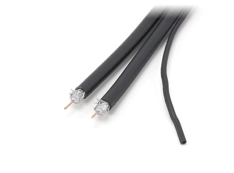 100ft Dual with Ground RG6 Coaxial Twin Coax Cable (Siamese Cable) with 18AWG Copper Ground Wire, Satellite, Antenna & CATV Quality Compression Connectors, White