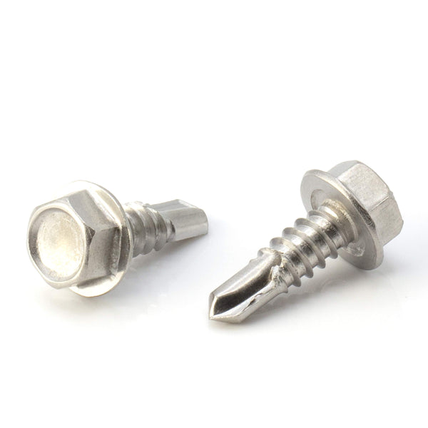 #14 Size, 3/4" Length (19mm) - Self Tapping Screw - Self Drilling Screw - 410 Stainless Steel Screws = Exceptional Wear and Very Corrosion Resistant) - Hex Washer Head - 100pcs