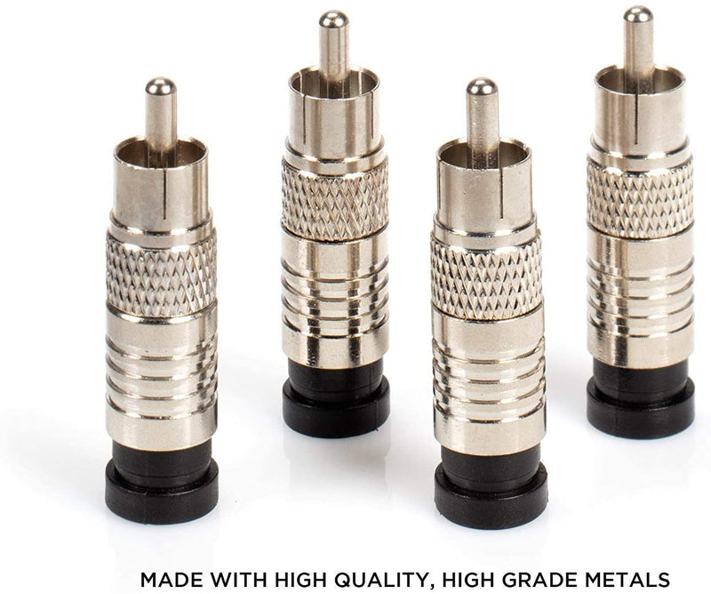 RCA Compression Connectors - 50 Pack - RG-6 Coaxial Cable - Universal Male Connectors for RCA, Subwoofer, Composite, Component and Similar Cables