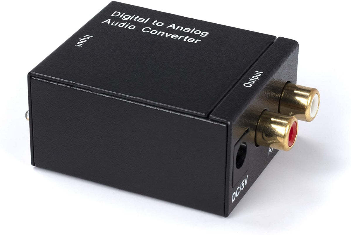 Digital Optical Audio Converter Kit - Digital Optical Coax to Analog RCA Audio Adapter with RCA and Toslink (Fiber) Cable