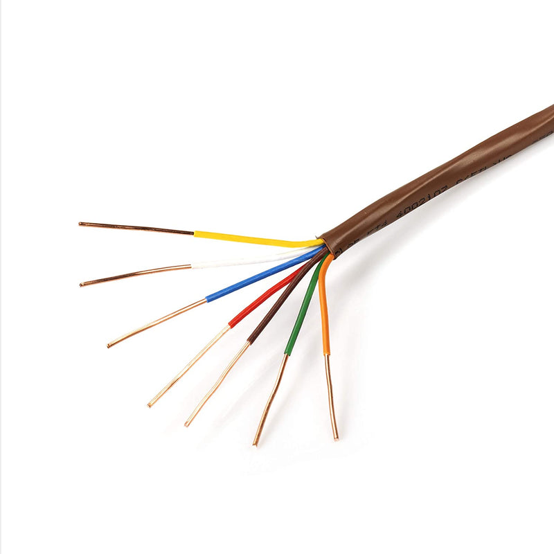Thermostat Wire 18/7 - Brown - Solid Copper 18 Gauge, 7 Conductor - CL2 (UL Listed) CMR Riser Rated (CL3) - Residential, Commercial and Industrial Rated - 18-7, 25 Feet