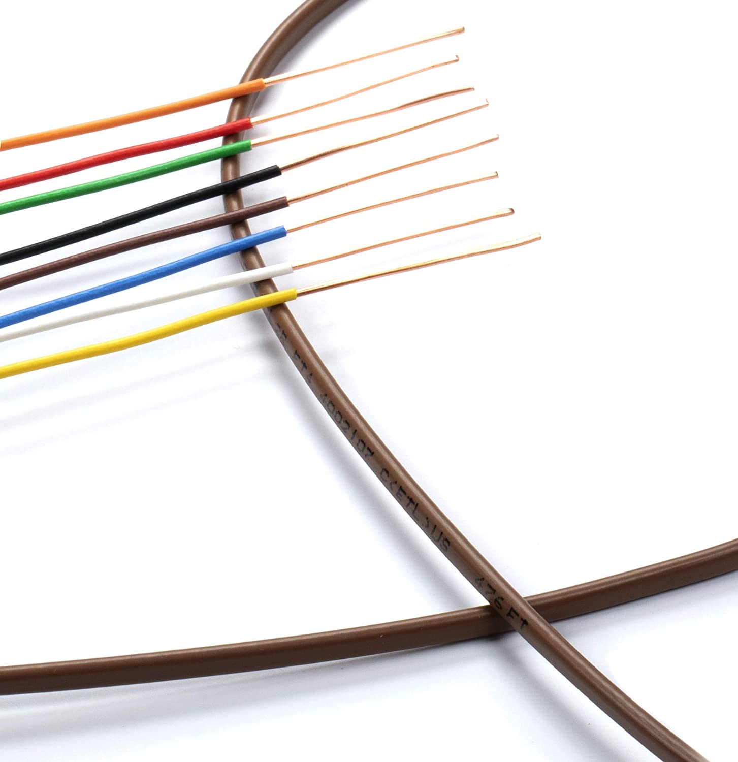 Thermostat Wire 18/8 - Brown - Solid Copper 18 Gauge, 8 Conductor - CL2 (UL Listed) CMR Riser Rated (CL3) - Residential, Commercial and Industrial Rated - 18-8, 50 Feet