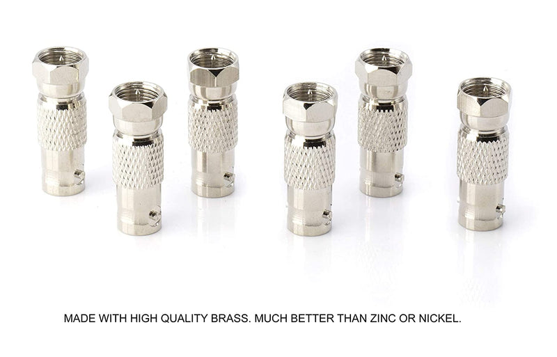 RF (F81) and BNC Coaxial Adapter - BNC Female to Male F81 (F-Pin) Connector, Adapter, Coupler, and Converter - For RG11, RG6, RG59, RG58, SDI, HD SDI, CCTV - 50 Pack