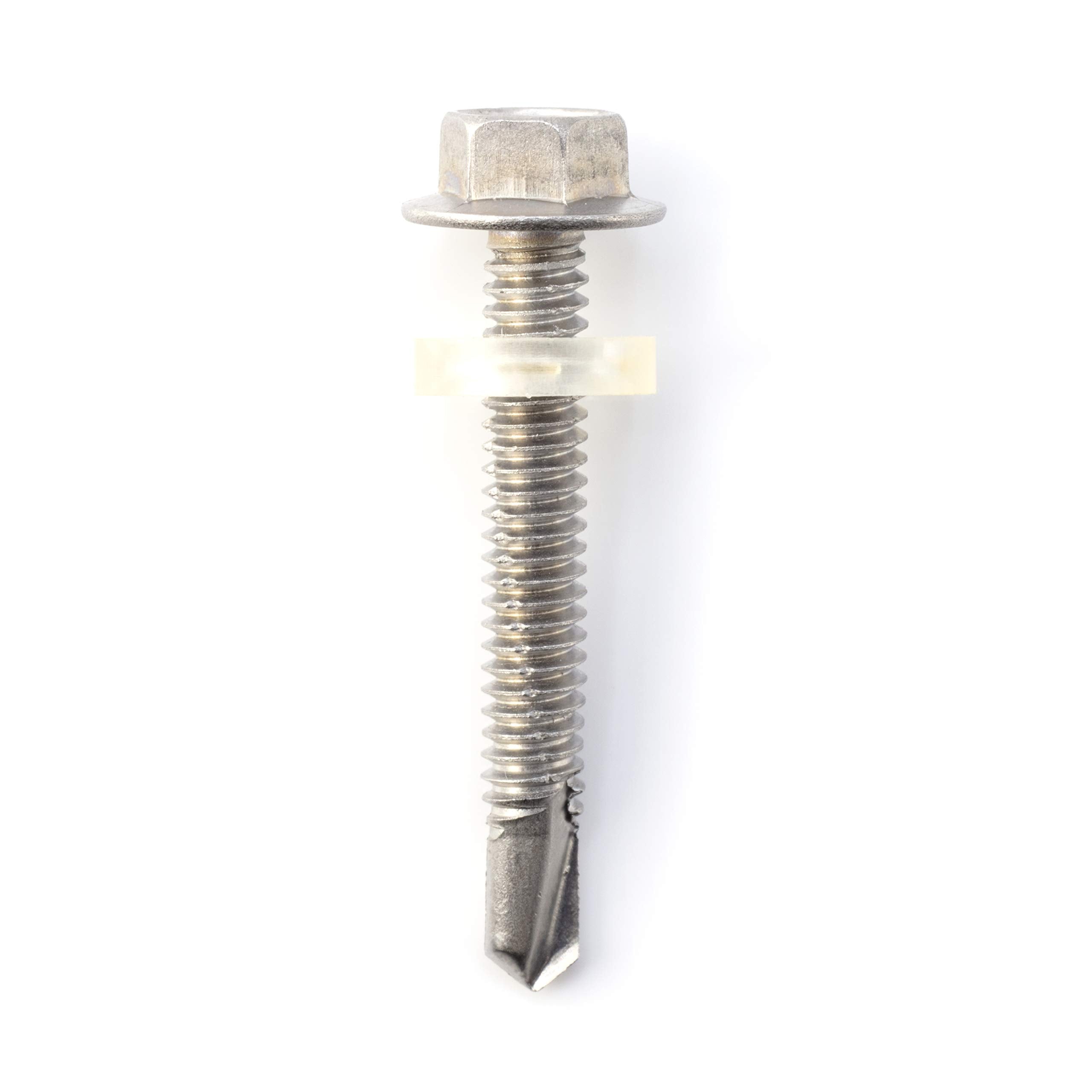 #12 Size, 1 1/2" Length (38mm) - Self Tapping Screw - Self Drilling Screw - 410 Stainless Steel Screws = Exceptional Wear and Very Corrosion Resistant) - Hex Washer Head - 100pcs