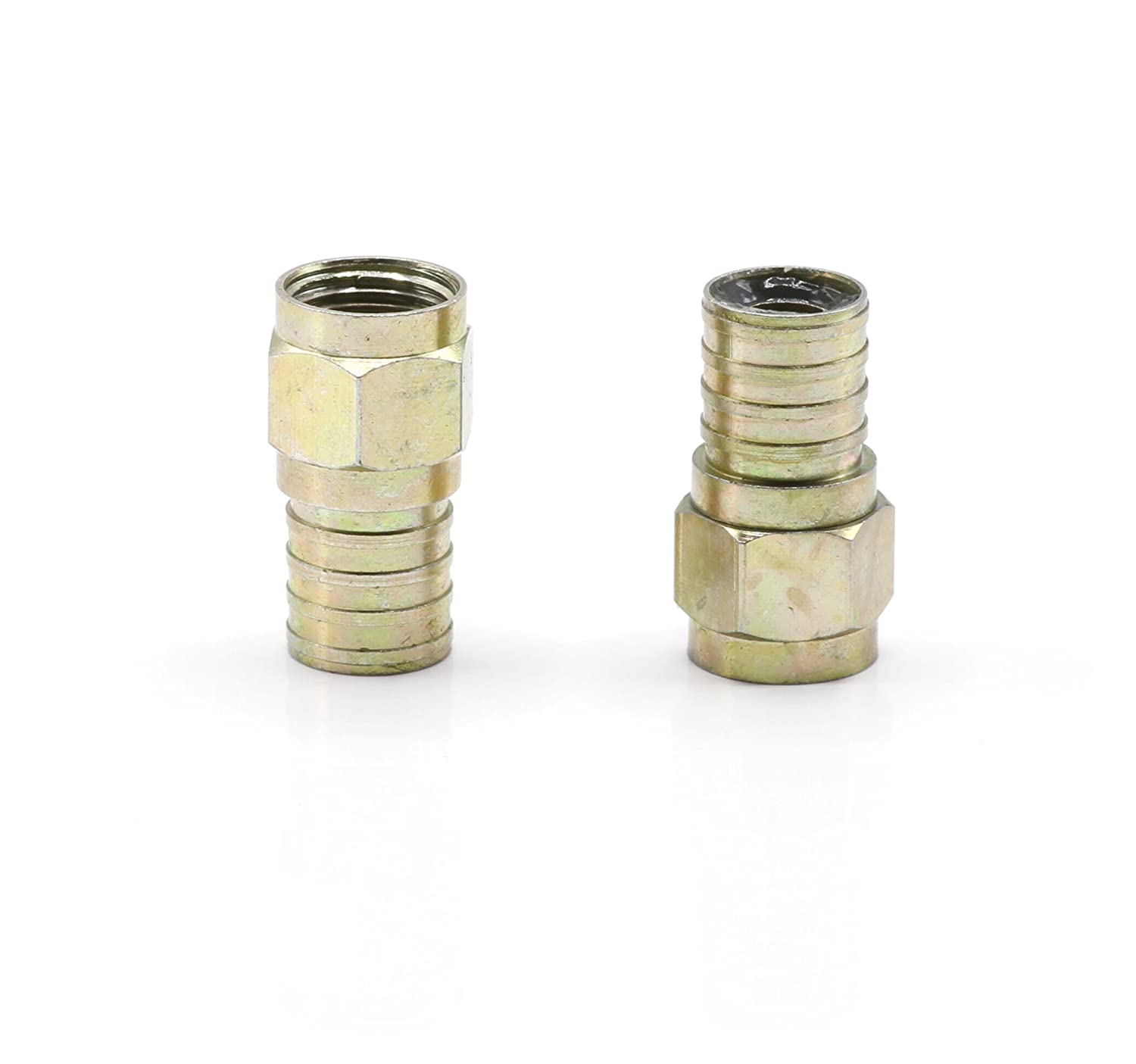 Coaxial Crimp Connector for RG6 Coaxial Cable. Includes O-Ring and Gel for Weather Proofing Seal, Indoor and Outdoor use. Also known as a Radial Compression Connector. Pack of 10