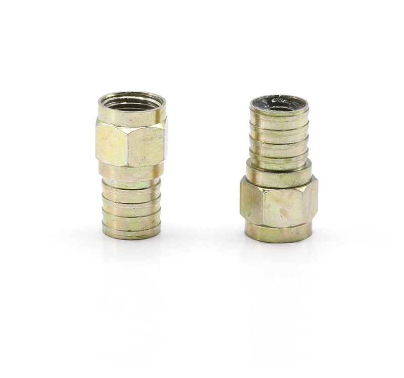 Coaxial Crimp Connector for RG6 Coaxial Cable. Includes O-Ring and Gel for Weather Proofing Seal, Indoor and Outdoor use. Also known as a Radial Compression Connector. Pack of 10
