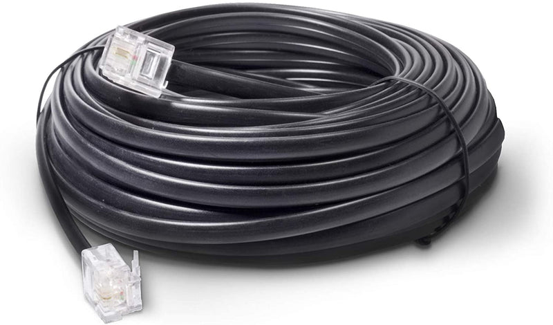 Phone Line Cord 100 Feet - Modular Telephone Extension Cord 100 Feet - 2 Conductor (2 pin, 1 line) cable - Works great with FAX, AIO, and other machines - Black