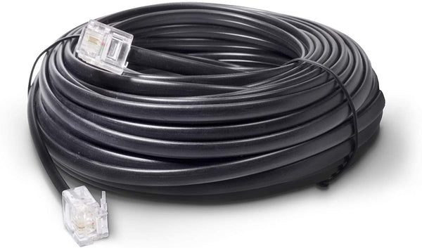 Phone Line Cord 50 Feet - Modular Telephone Extension Cord 50 Feet - 2 Conductor (2 pin, 1 line) cable - Works great with FAX, AIO, and other machines - Black