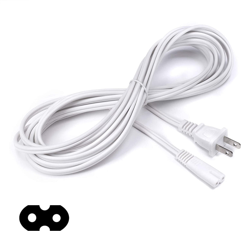Figure 8 Power Cord (2 Prong) with Copper Wire Core - Non Polarized for Satellite, CATV, Game Systems, and More - NEMA 1-15P to C7 C8 / IEC 320 - UL Listed - White, 15 Feet (4.5 Meter) Power Cable