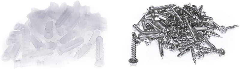 Ribbed Plastic Conical Anchors and Screws - For Concrete, Stucco, Brick, Drywall, and Similar - Kit of 50 Screws, and 50 Anchors