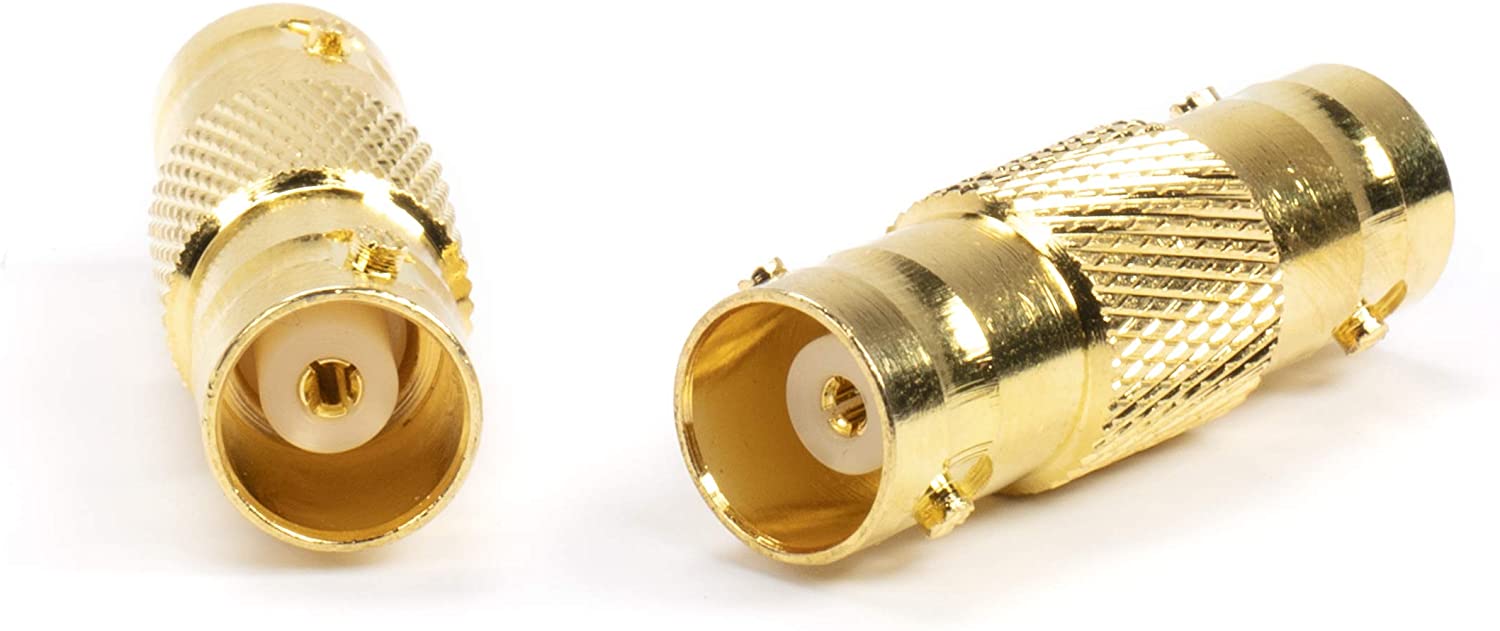 Gold BNC Connectors, Female to Female Coupler - 50 Pack - (Barrel Connector) Adapter for Security Camera CCTV, SDI, HD-SDI