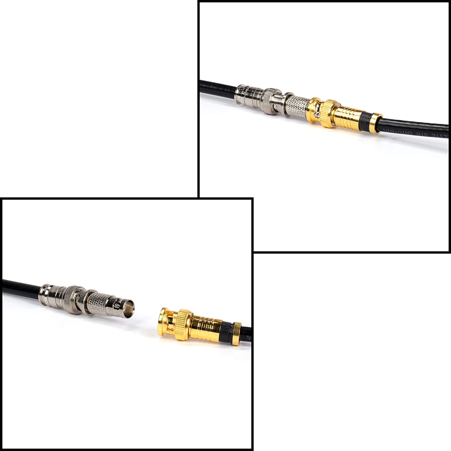 Gold BNC Compression Connector for RG6 Coaxial Cable - Pack of 100 - Solid Construction with High Grade Metals - Male BNC Connectors for CCTV, SDI, HD-SDI, Siamese, Security Camera