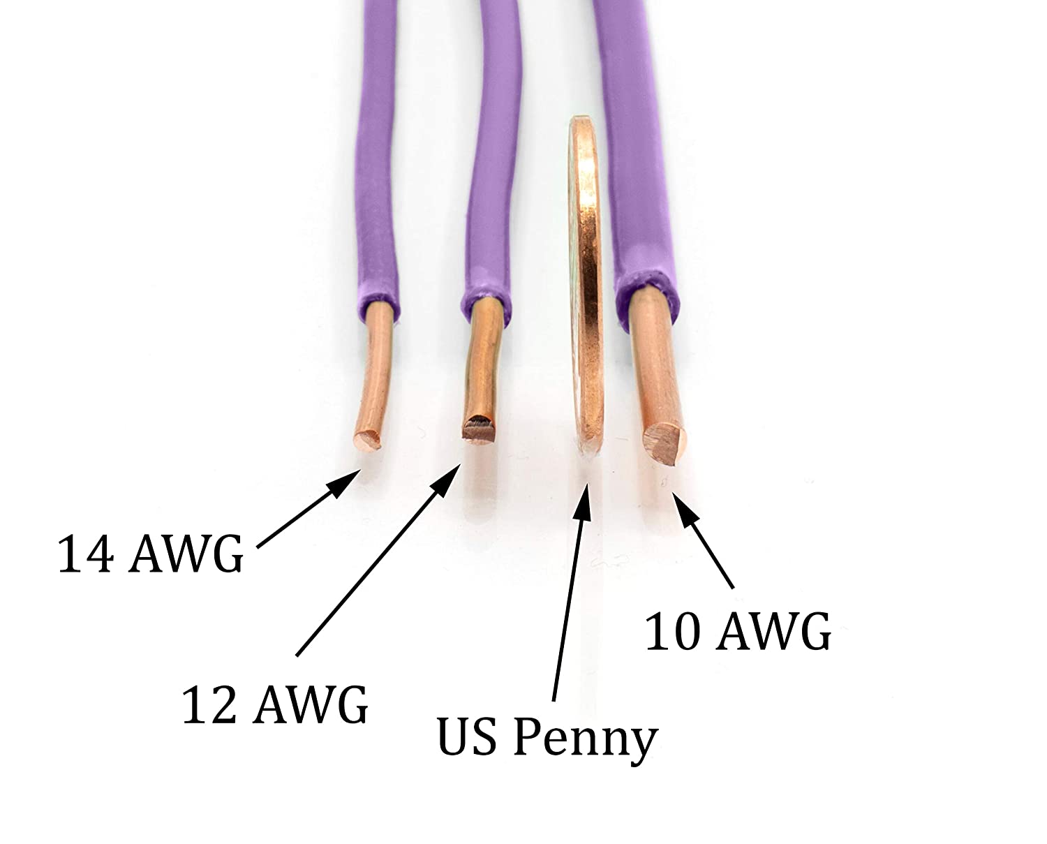 10 Feet (3 Meter) - Insulated Solid Copper THHN / THWN Wire - 12 AWG, Wire is Made in the USA, Residential, Commerical, Industrial, Grounding, Electrical rated for 600 Volts - In Purple