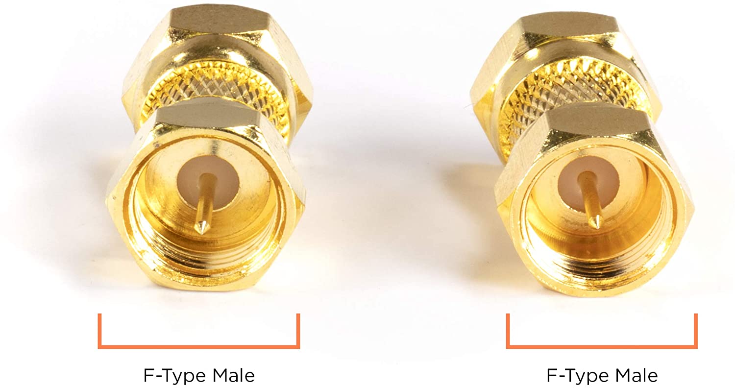 Gold Cable Extension Coupler for Coaxial Cables - 50 Pack - F81 (male to male) High Quality 3GHz Satellite, Cable TV, and Cable Internet Rated