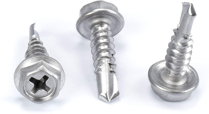 #10 Size, 3/4" Length (19mm) - Self Tapping Screw - Self Drilling Screw - 410 Stainless Steel Screws = Exceptional Wear and Very Corrosion Resistant) - Hex and Phillips Head - 100pcs