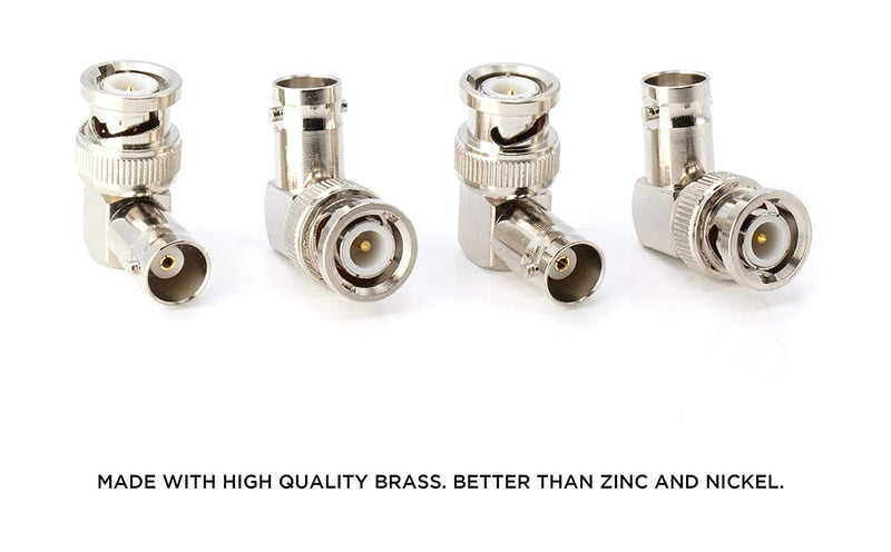 Right Angle BNC Connector - 4 Pack - BNC Elbow Male Female Adapter / 90 Degree Coaxial Connector / High Quality, well built, professional quality - HD SDI