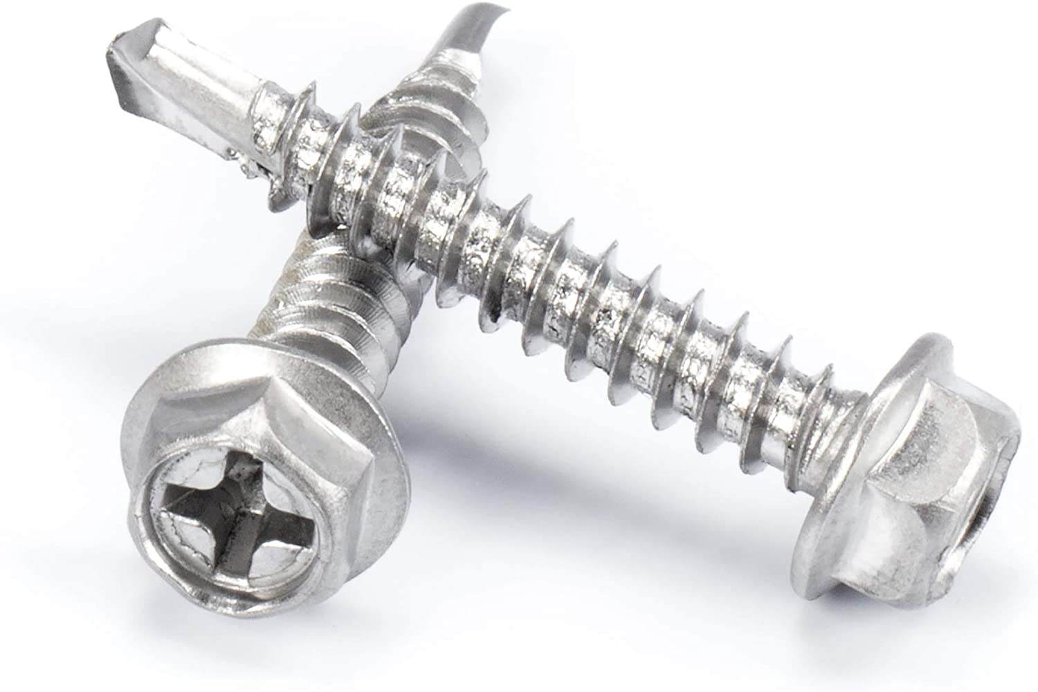 #8 Size, 1" Length (25mm) - Self Tapping Screw -- Self Drilling Screw - 410 Stainless Steel Screws = Exceptional Wear and Very Corrosion Resistant) - Hex and Phillips Head - 100pcs