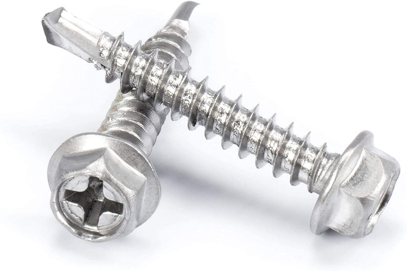 #8 Size, 1" Length (25mm) - Self Tapping Screw -- Self Drilling Screw - 410 Stainless Steel Screws = Exceptional Wear and Very Corrosion Resistant) - Hex and Phillips Head - 100pcs