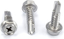 #14 Size, 1" Length (25mm) - Self Tapping Screw -- Self Drilling Screw - 410 Stainless Steel Screws = Exceptional Wear and Very Corrosion Resistant) - Hex and Phillips Head - 100pcs