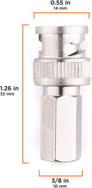 RG6 Coaxial Cable Connector, Screw On (Twist On) - SDI, HD-SDI, CCTV, Security, Video Card, Camera, Solderless - RG6 - Pack of 100