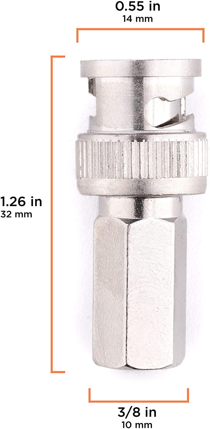 RG6 Coaxial Cable Connector, Screw On (Twist On) - SDI, HD-SDI, CCTV, Security, Video Card, Camera, Solderless - RG6 - Pack of 100