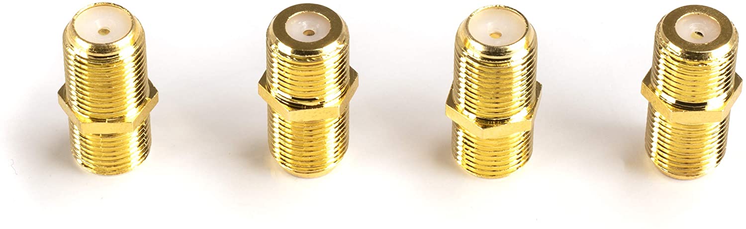 Gold Cable Extension Coupler - 4 Pack - Connects Two Coaxial Video Cables, for Coax F81 (female to female) - High Quality 3GHz Satellite, Cable TV, and Cable Internet Rated