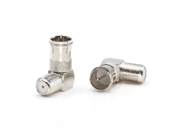 Push On and Right angle Coax Connector - Push On F Connector Male To Screw On Female Adapter - Pack of 25