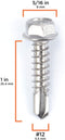 #12 Size, 1" Length (25mm) - Self Tapping Screw -- Self Drilling Screw - 410 Stainless Steel Screws = Exceptional Wear and Very Corrosion Resistant) - Hex and Phillips Head - 100pcs
